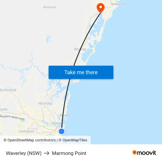 Waverley (NSW) to Marmong Point map