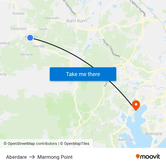 Aberdare to Marmong Point map