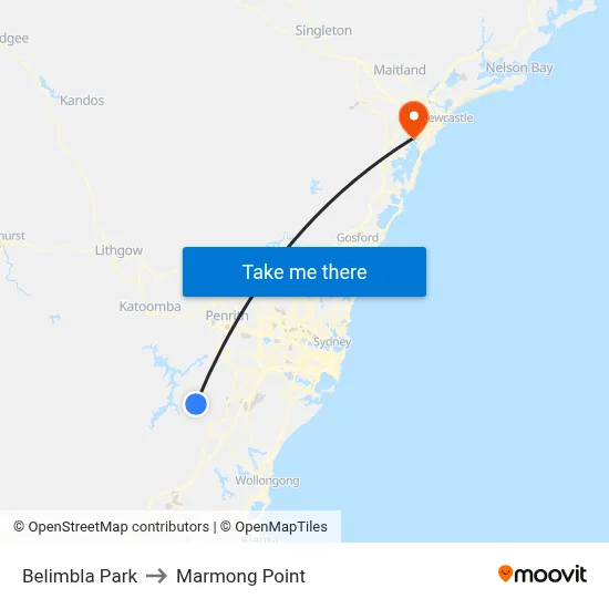Belimbla Park to Marmong Point map
