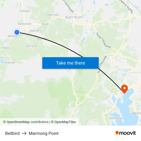 Bellbird to Marmong Point map