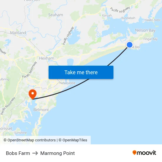 Bobs Farm to Marmong Point map