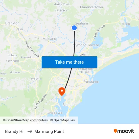Brandy Hill to Marmong Point map
