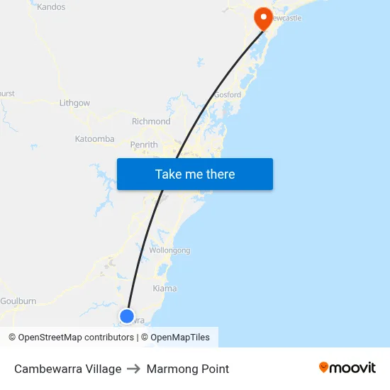 Cambewarra Village to Marmong Point map