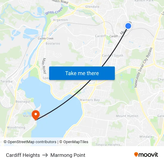 Cardiff Heights to Marmong Point map