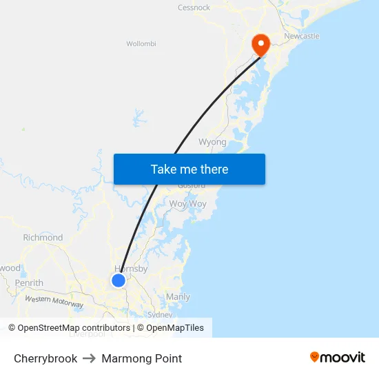 Cherrybrook to Marmong Point map