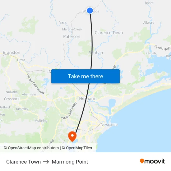 Clarence Town to Marmong Point map