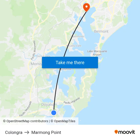 Colongra to Marmong Point map