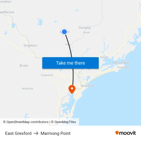 East Gresford to Marmong Point map