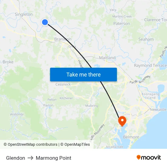 Glendon to Marmong Point map