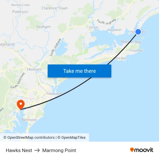 Hawks Nest to Marmong Point map
