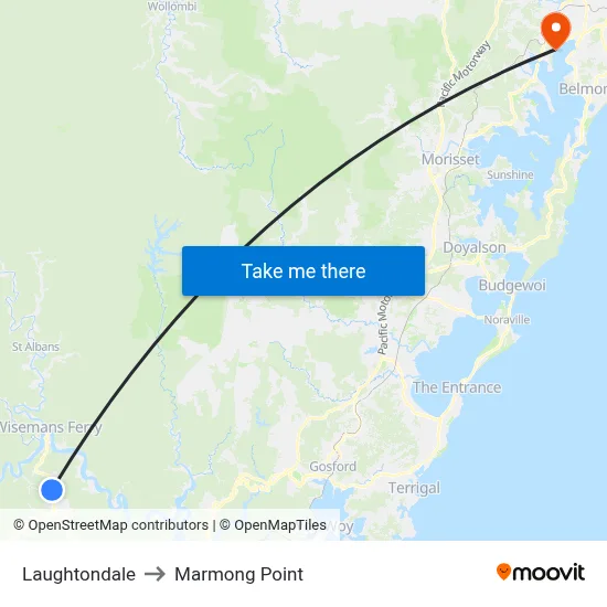 Laughtondale to Marmong Point map
