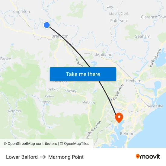 Lower Belford to Marmong Point map