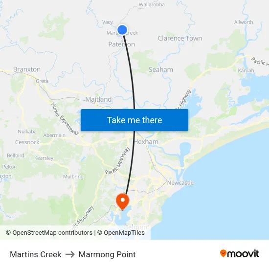 Martins Creek to Marmong Point map