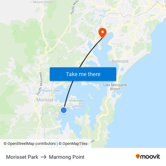 Morisset Park to Marmong Point map