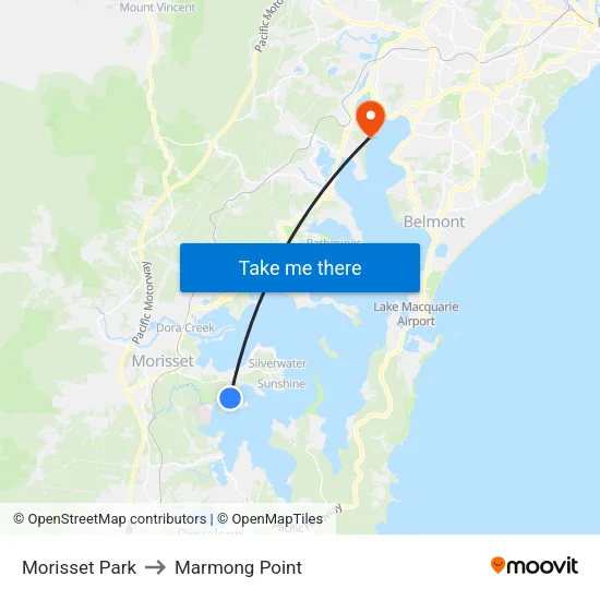 Morisset Park to Marmong Point map