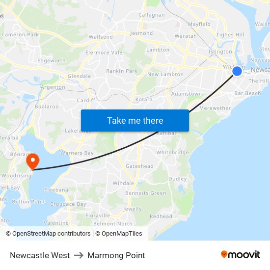 Newcastle West to Marmong Point map