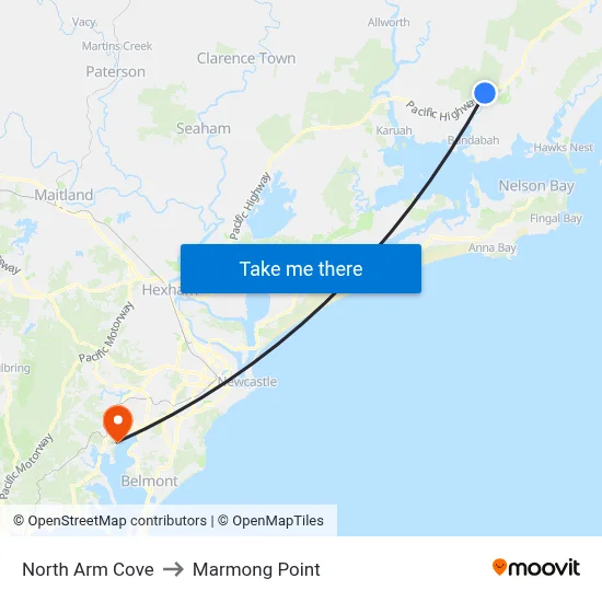 North Arm Cove to Marmong Point map