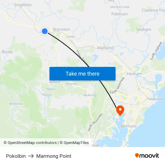 Pokolbin to Marmong Point map
