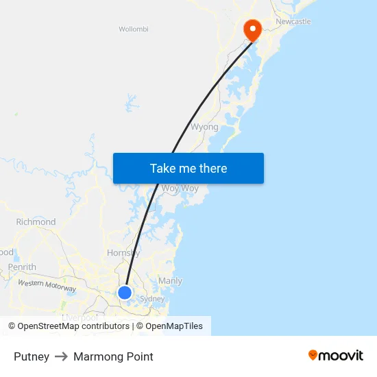 Putney to Marmong Point map
