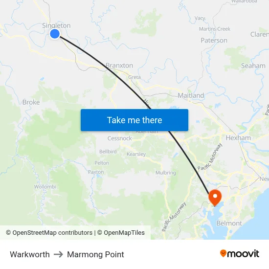 Warkworth to Marmong Point map