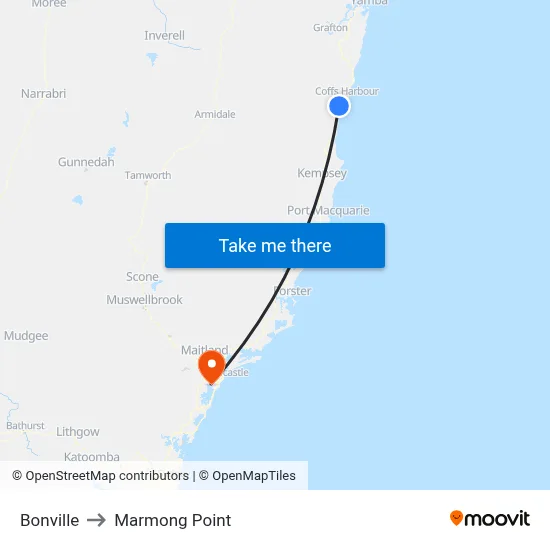 Bonville to Marmong Point map