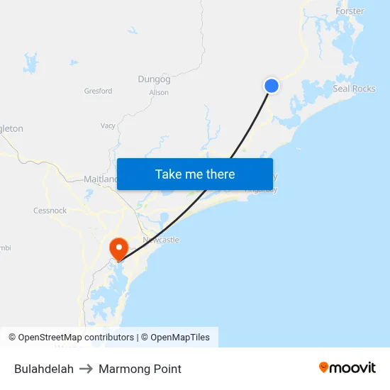 Bulahdelah to Marmong Point map