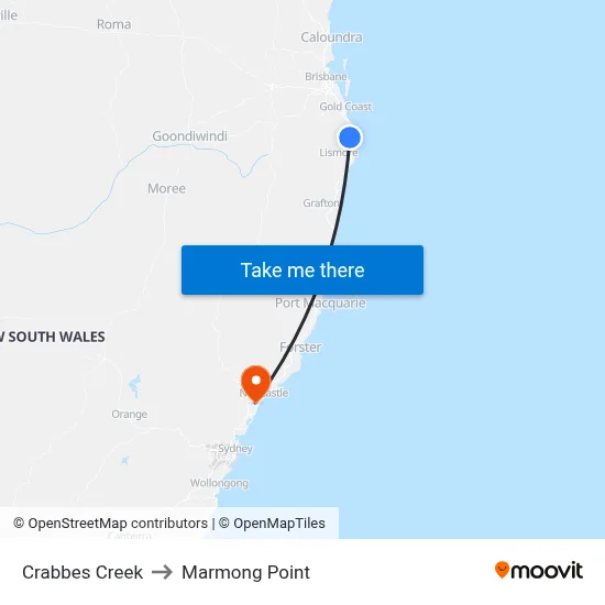 Crabbes Creek to Marmong Point map