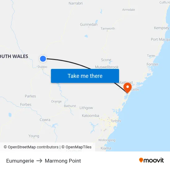 Eumungerie to Marmong Point map