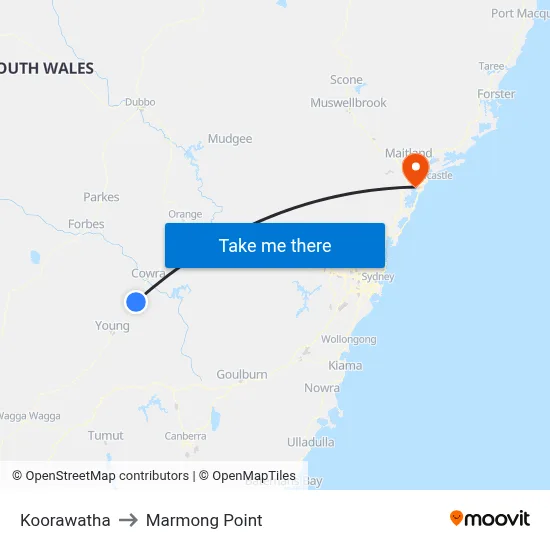 Koorawatha to Marmong Point map