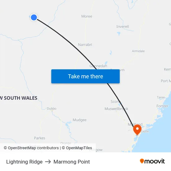 Lightning Ridge to Marmong Point map