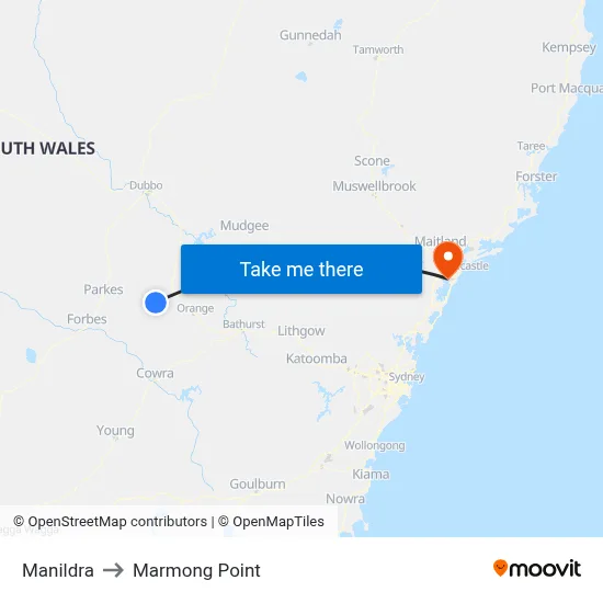 Manildra to Marmong Point map