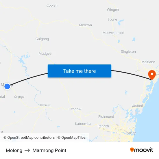 Molong to Marmong Point map