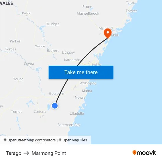 Tarago to Marmong Point map
