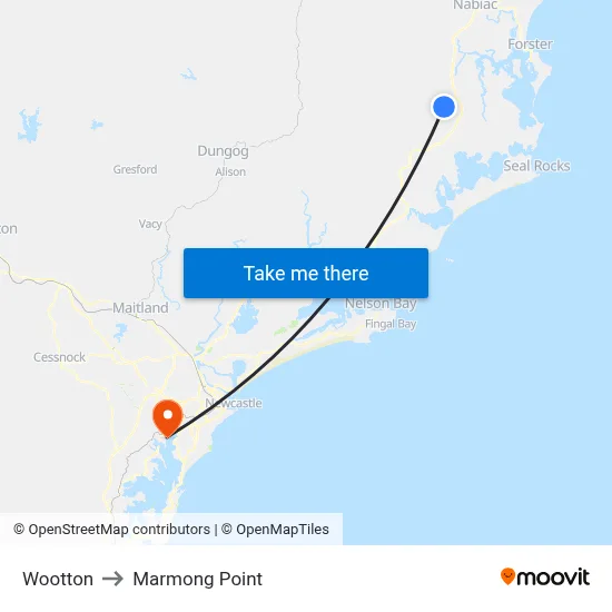 Wootton to Marmong Point map