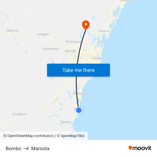 Bombo to Maroota map