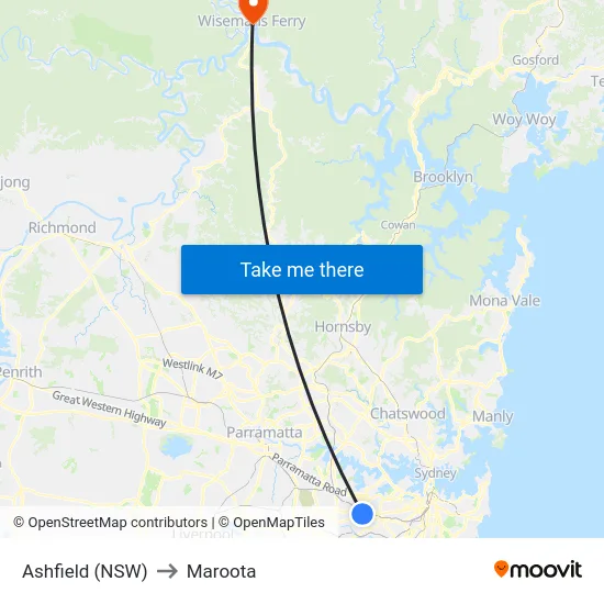 Ashfield (NSW) to Maroota map