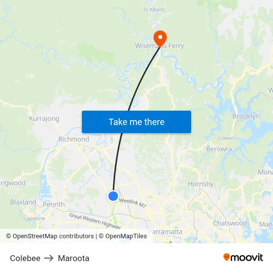 Colebee to Maroota map