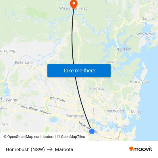 Homebush (NSW) to Maroota map