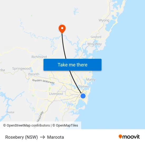 Rosebery (NSW) to Maroota map
