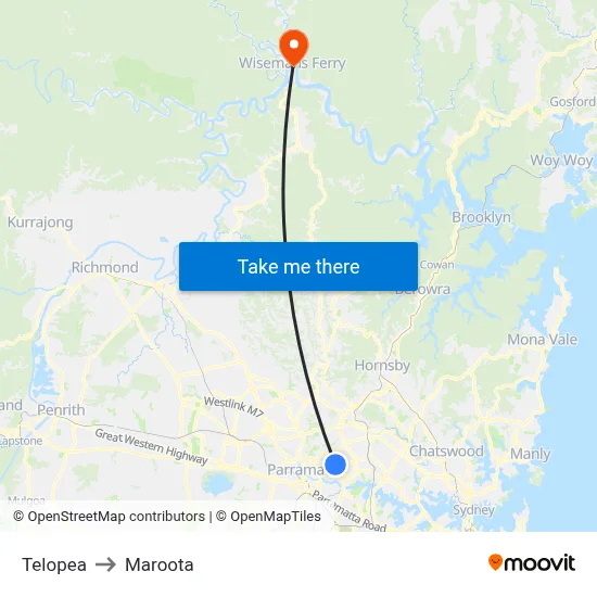 Telopea to Maroota map