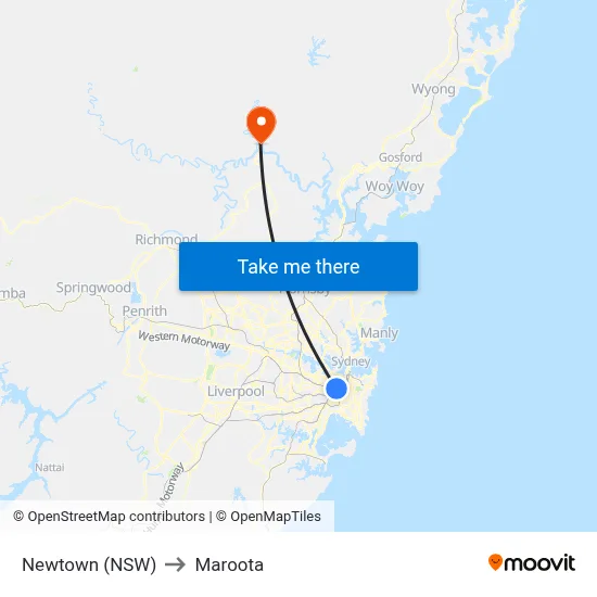 Newtown (NSW) to Maroota map