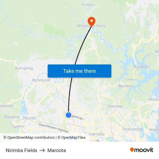 Nirimba Fields to Maroota map