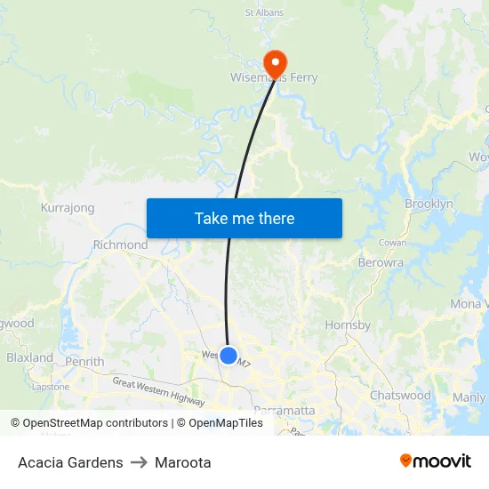Acacia Gardens to Maroota map