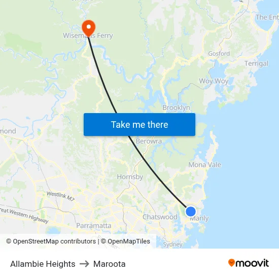 Allambie Heights to Maroota map