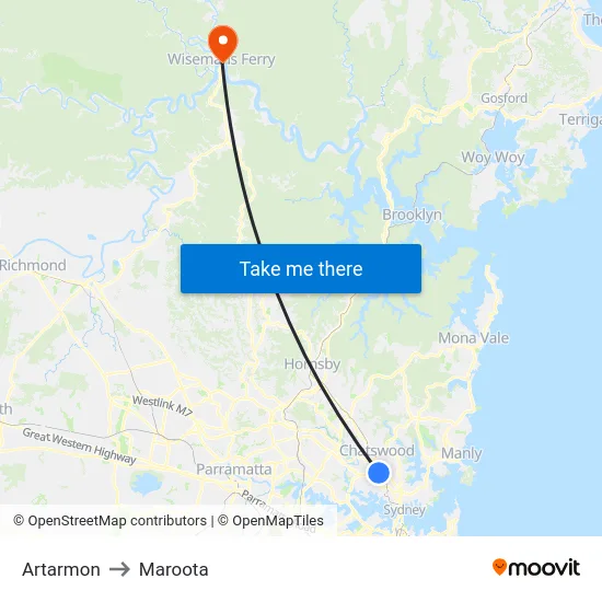Artarmon to Maroota map