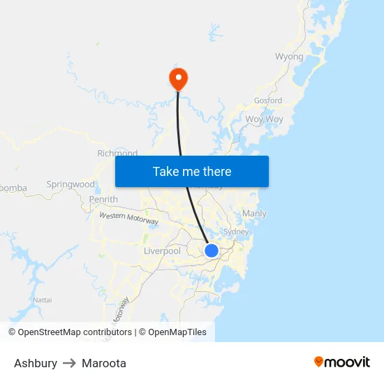 Ashbury to Maroota map