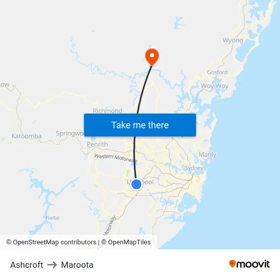 Ashcroft to Maroota map