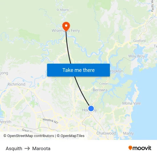 Asquith to Maroota map
