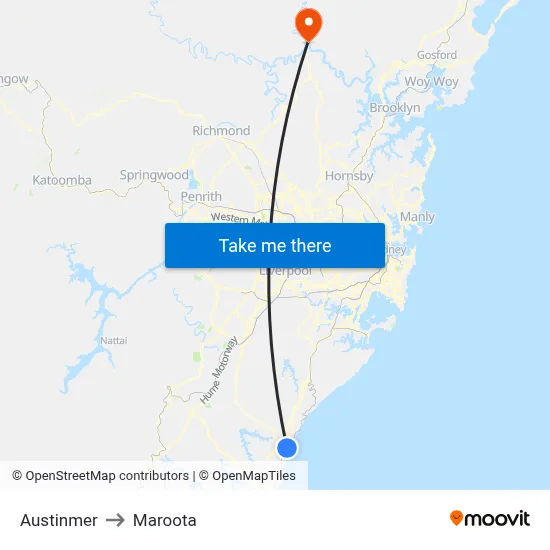 Austinmer to Maroota map