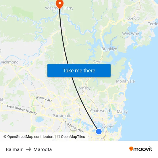 Balmain to Maroota map